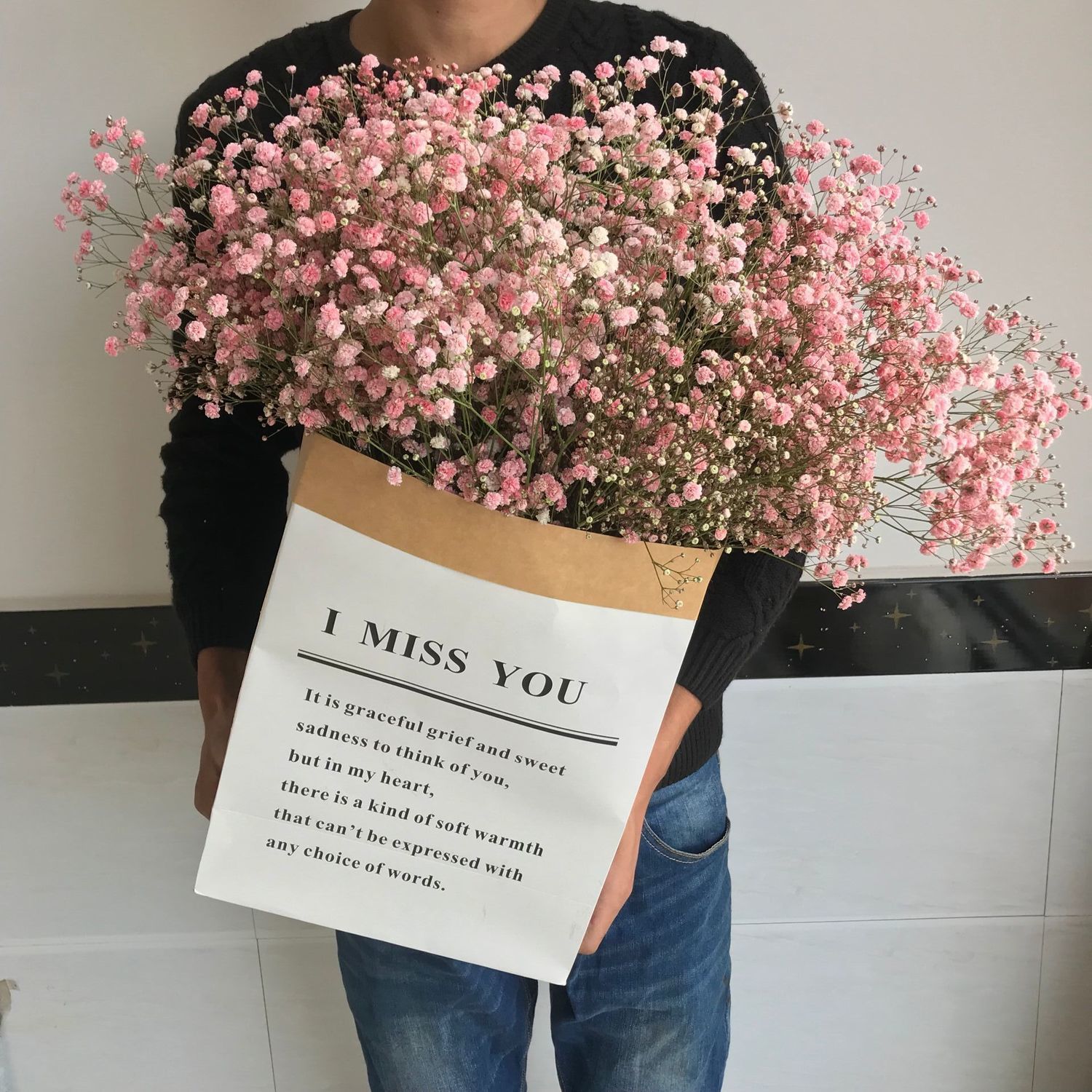 Nordic ins originality literature cowhide paper bag Gypsophila decorate Home Decoration Forget me not Dried flowers Bouquet of flowers