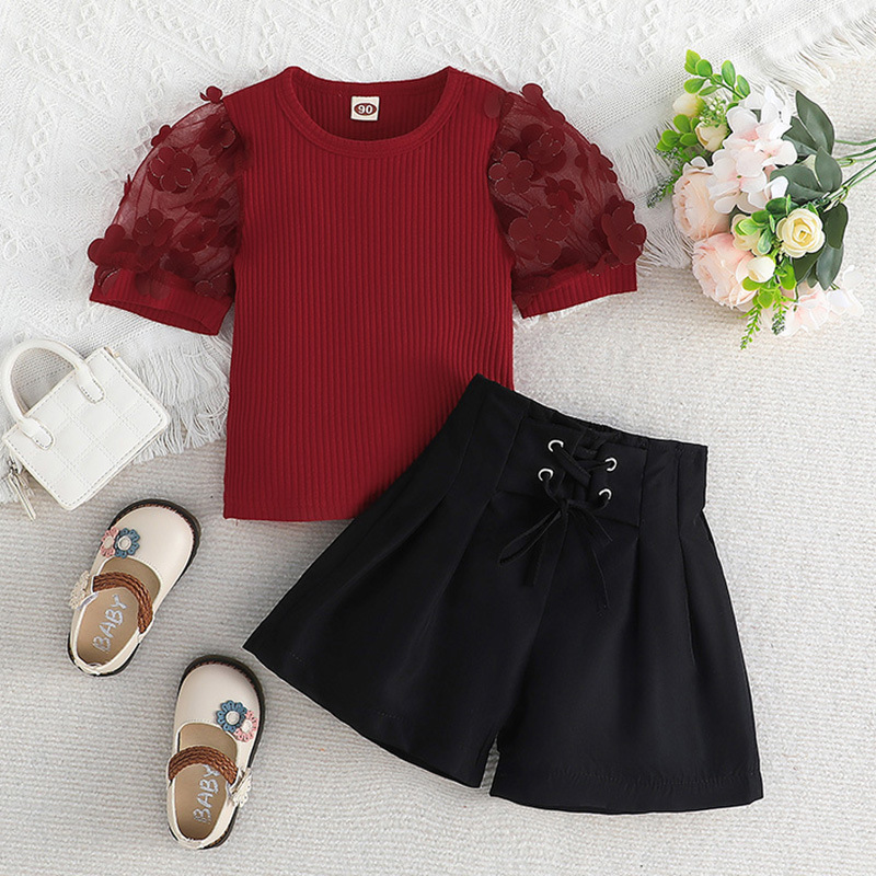 Streetwear Solid Color Flower Cotton Girls Clothing Sets display picture 3