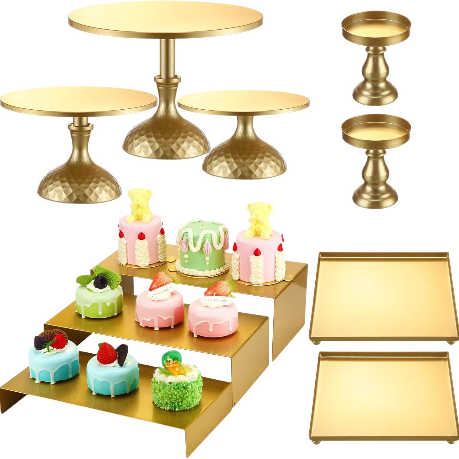 Estante de pastel dorado, tabla de postre de metal mostrando conjunto de estantes de cupcake en capas, bandeja de frutas de caramelo decorativa image 6