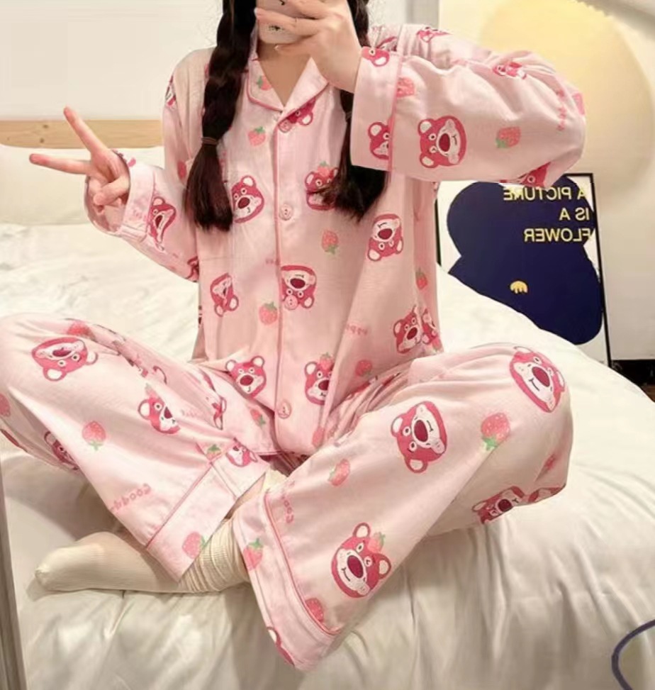 Estilo coreano japonés pijamas de dibujos animados mujer coolomi linda chica corazón ins estilo pantalones de manga larga desgaste del hogar otoño celebridad de Internet