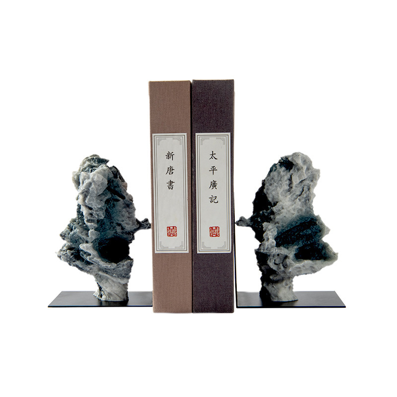 新中式禅意太湖石书挡假山石头书靠摆件样板房办公室书柜软装饰品