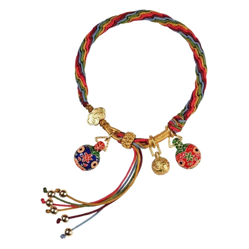 Ciclo bestia de oro cuerda de mano cuerda de cinco colores cuerda trenzada pulsera de nicho de moda nacional una familia de tres padres cuerda tejida a mano