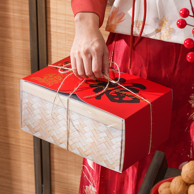 竹编瓦楞烫金福字礼盒新年送礼烘焙包装盒坚果零食饼干糖果空盒子