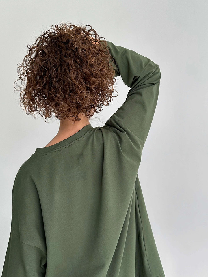 Áo thun nữ cotton 100% cổ tròn tay dài form rộng màu trơn — Màu cà phê, Màu hồng, Màu mơ, Màu trắng chi tiết 21