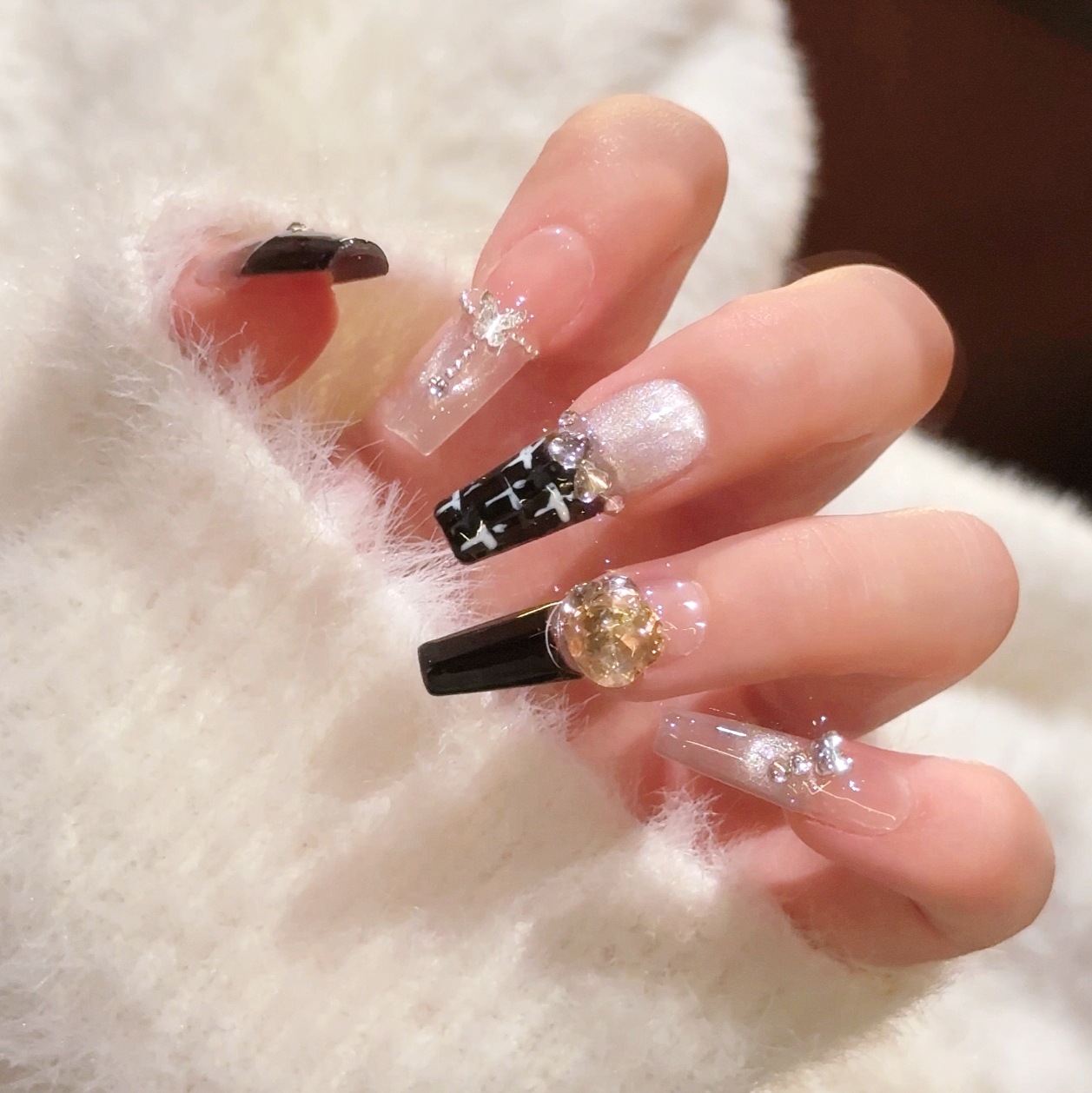Uñas postizas de ojo de gato transfronterizas, piezas de uñas hechas a mano, uñas postizas, arte de uñas portátil, estilo largo de alta gama.