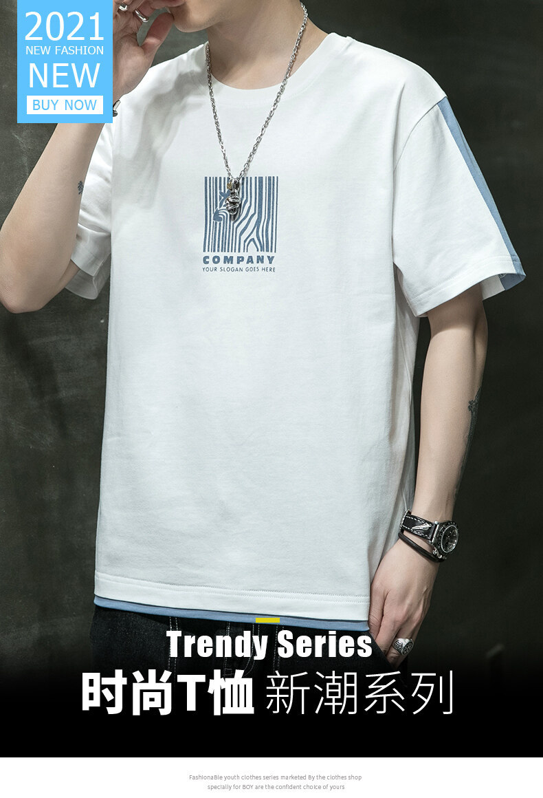 Camiseta de manga corta hombre verano ins tendencia holgada hombre verano 100 algodón hombre cuello redondo manga media top pic 20