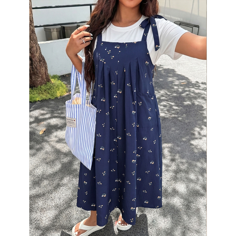 AliExpress Amazon in stock Summer New Women's plus size chubby girl Fashion European and American Solid Color Sling One-Body Dress for Women