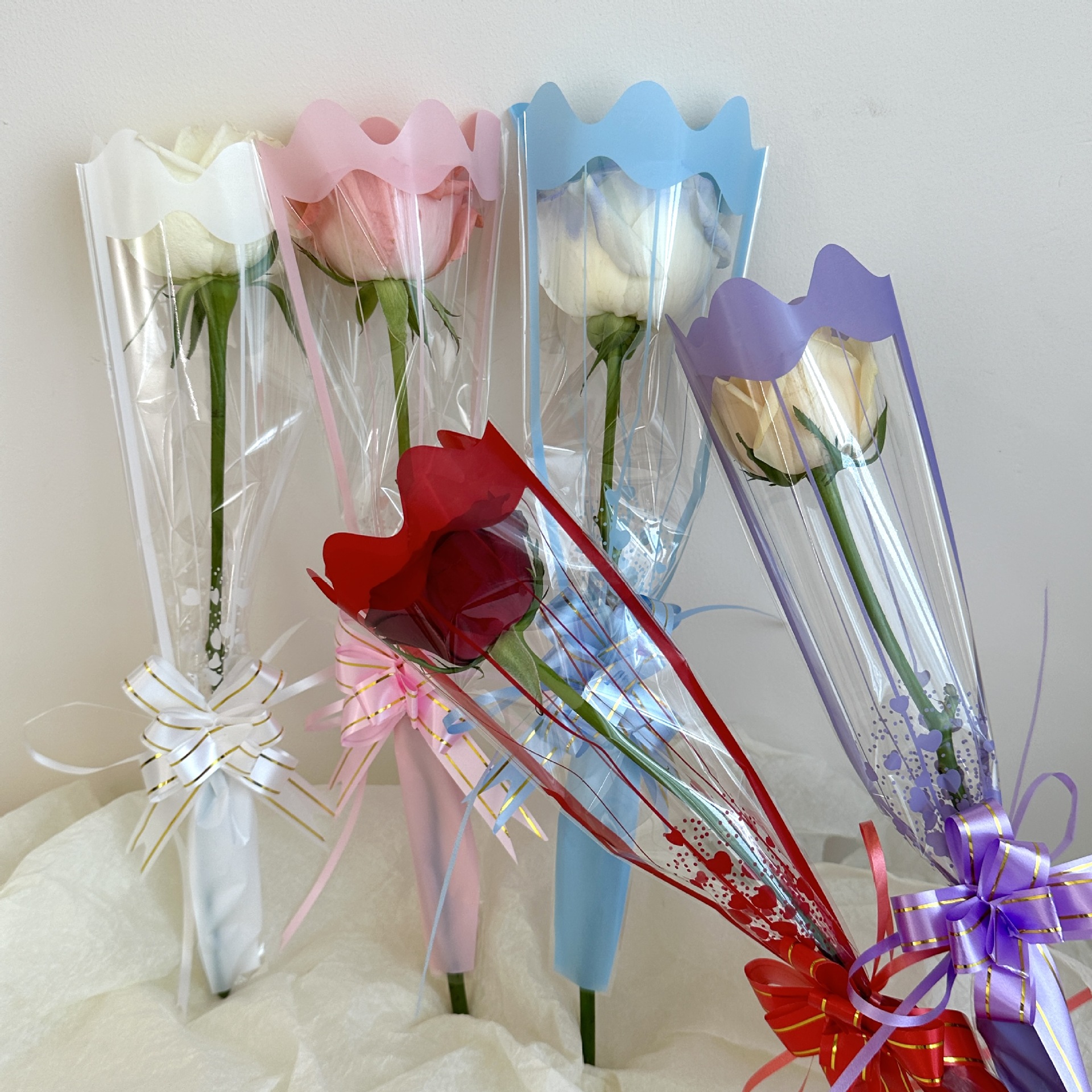 条纹单支袋厂家直销鲜花包装袋情人节母亲节包花袋子花艺包装材料