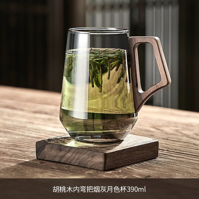 [나무 손잡이 내부 곡선] 그을음 역입 찻잔 390ML
