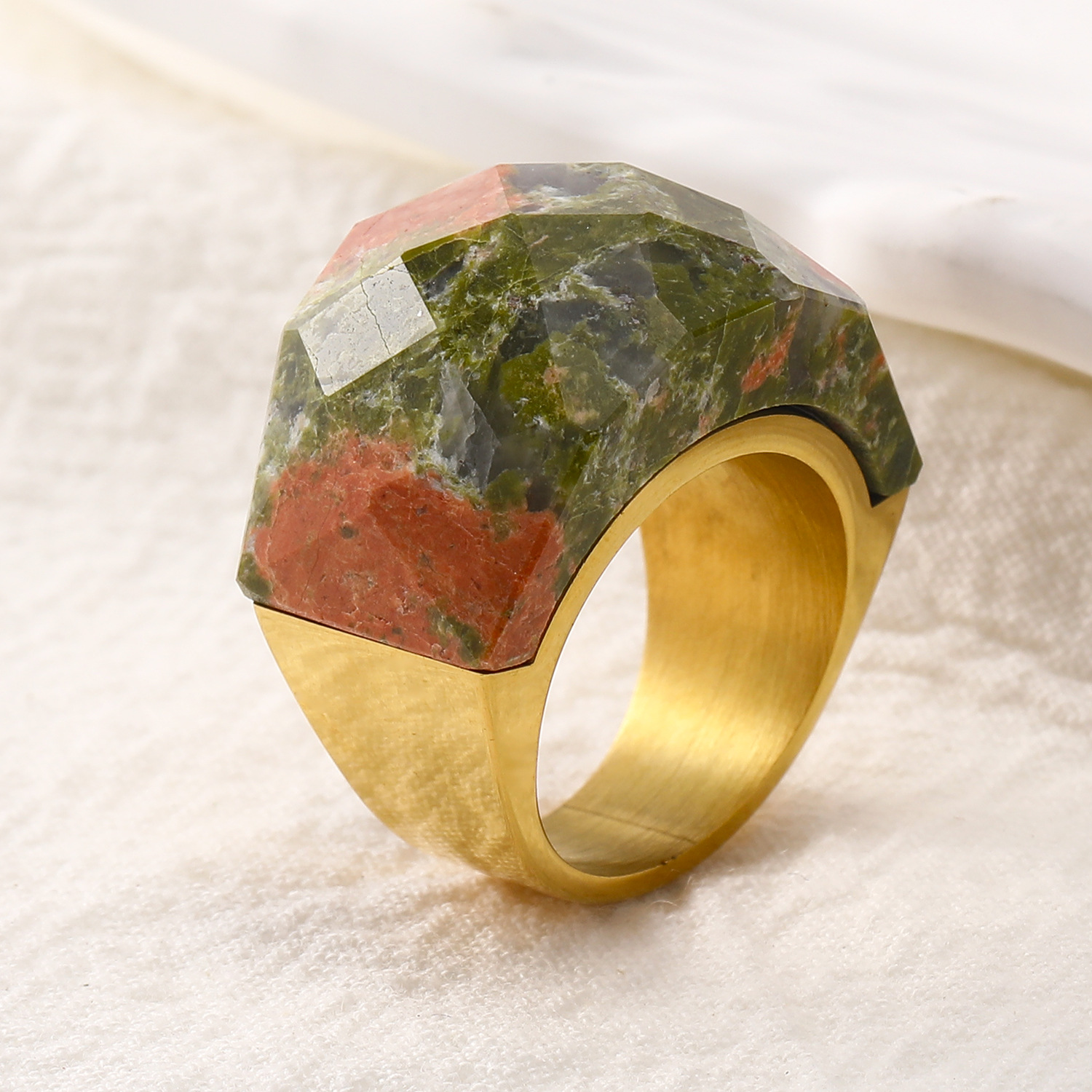 1 Piece Quantity Real Gold Plated Geometric Color Block 304 Stainless Steel Vintage Style Waterproof Non Tarnish Rings