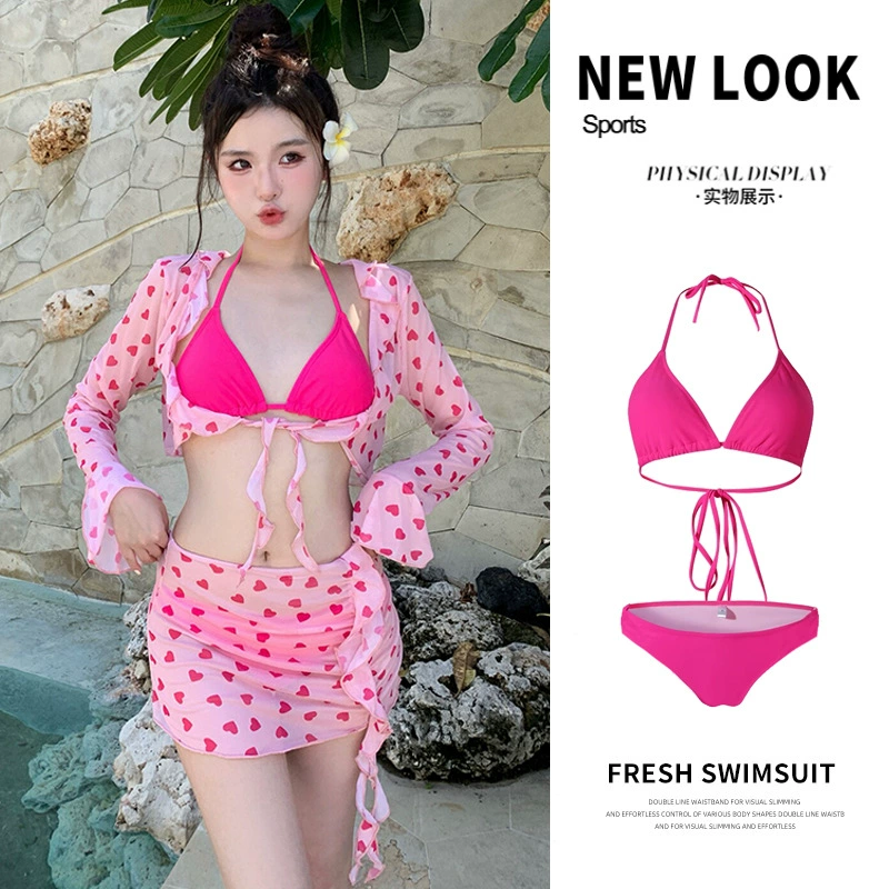 2024 новый летний розовый девчонка набор из четырех частей пряный купальник девушка