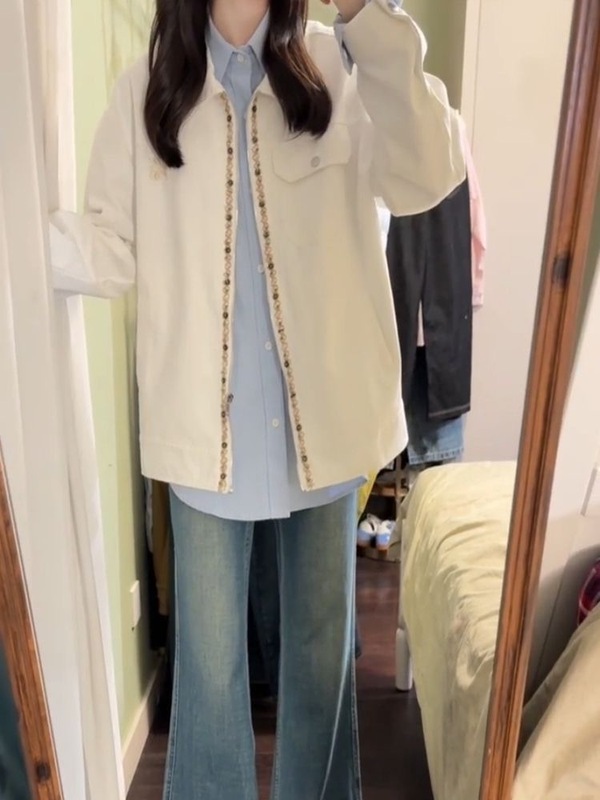 2025新款设计感韩系休闲风甜美显瘦米白色上衣外套女|undefined