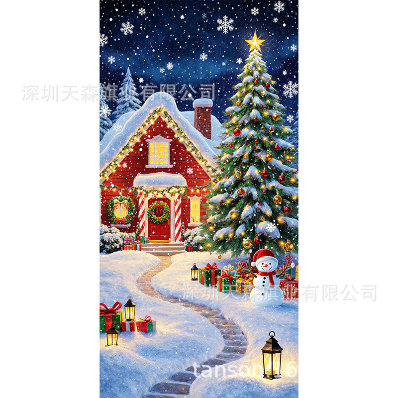 跨境新款亚马逊圣诞节门盖旗精致礼盒姜饼屋门口装饰帜雪人圣诞树|undefined