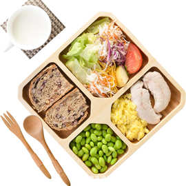 跨境木质餐盘家用早餐多格收纳盘宝宝辅食盘方形儿童多格分量饭盒