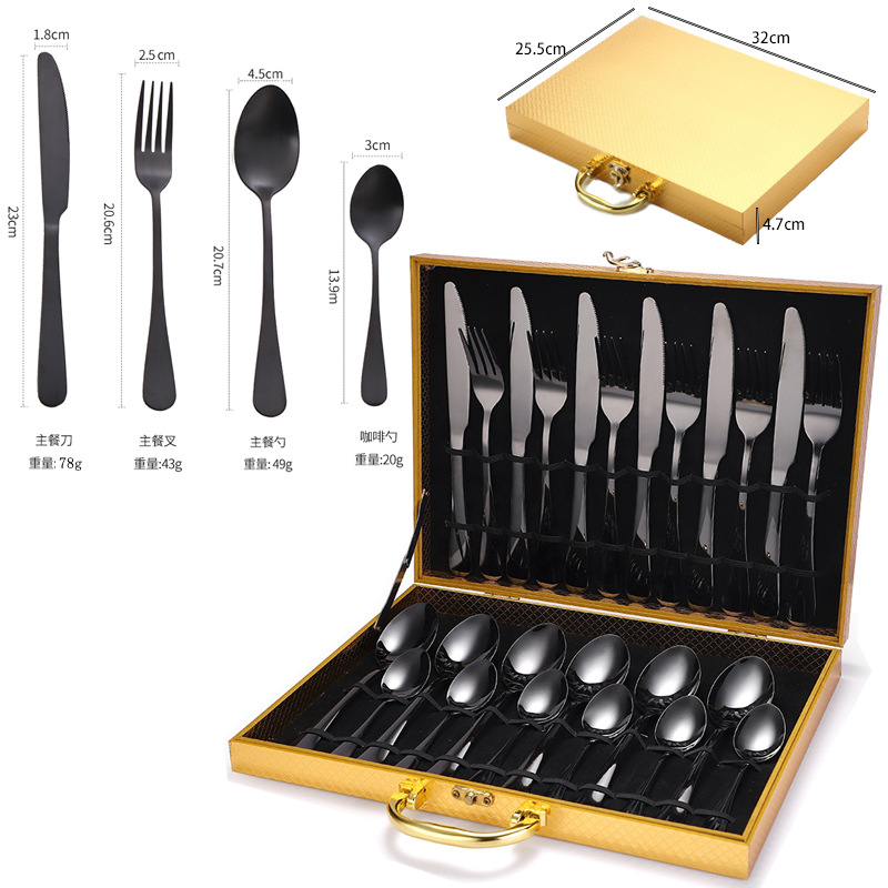 Amazon Hot Selling 1010 Stainless Steel Cutlery 24 Piece Set Western Steak Knife Fork Spoon Gift Box Cutlery Set