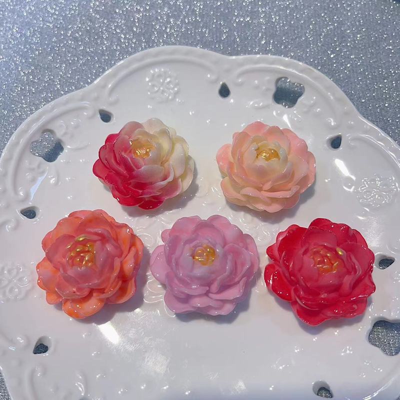 【粉色系扎染大茉莉】37mm手工DIY饰品手机壳镜子发饰树脂|undefined