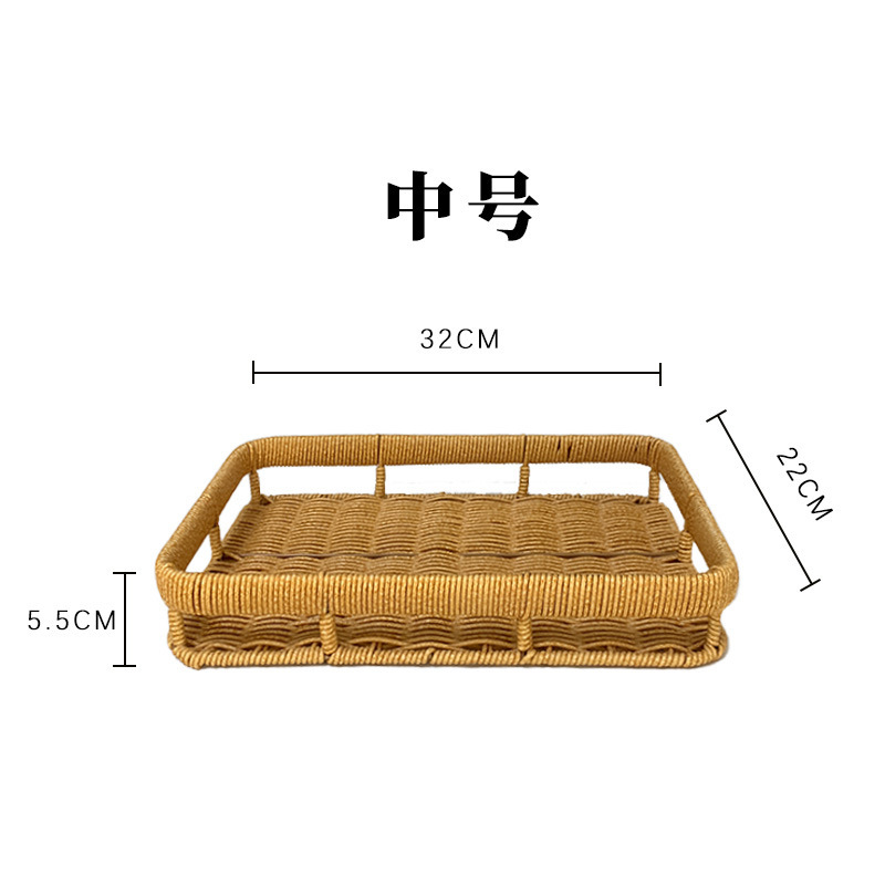 零食摆放盘家用水果盘下午茶点心盘仿藤编托盘馒头筐面包篮干果盘|undefined