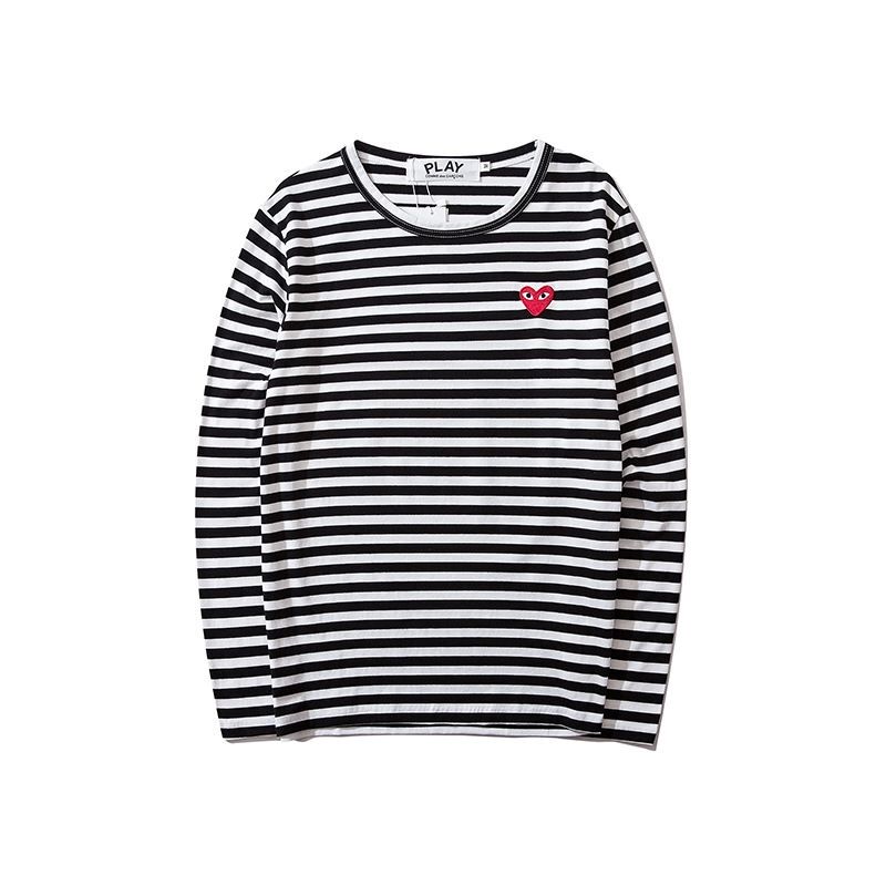 Chuanjiu Play Autumn Embroidered Heart Striped Long-Sleeve T-Shirt for Women, Pure Cotton Red Heart Base Shirt, Spring New Round Neck Trendy