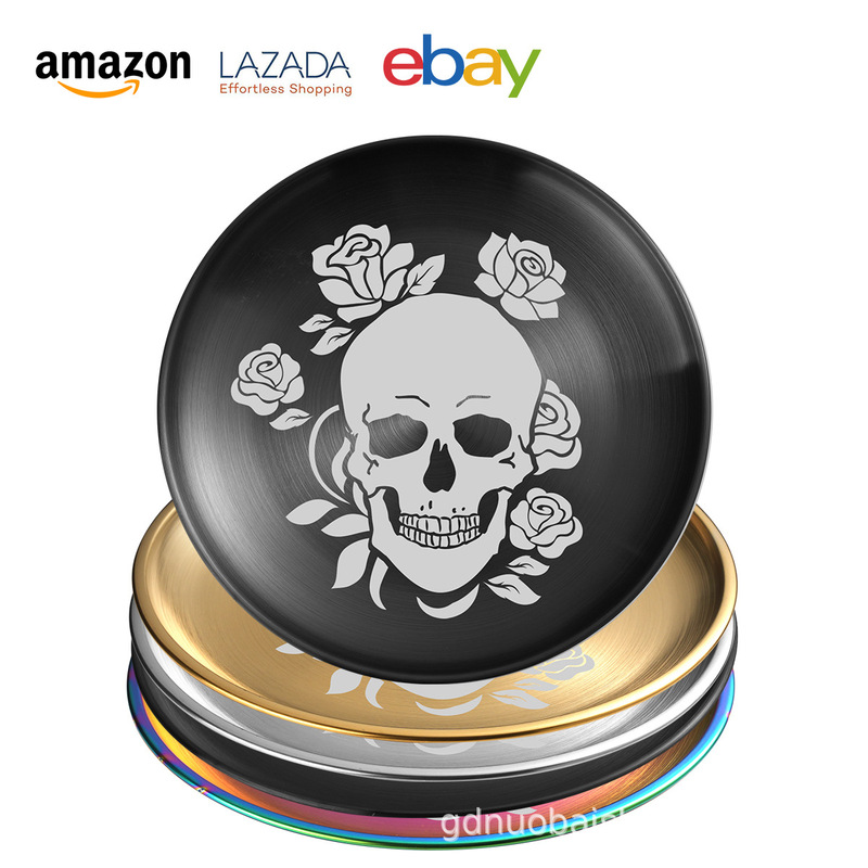 Cross-border New 20cm Stainless Steel Dinner Plate Laser Skull Pattern Outdoor Tableware Dinner Halloween Party