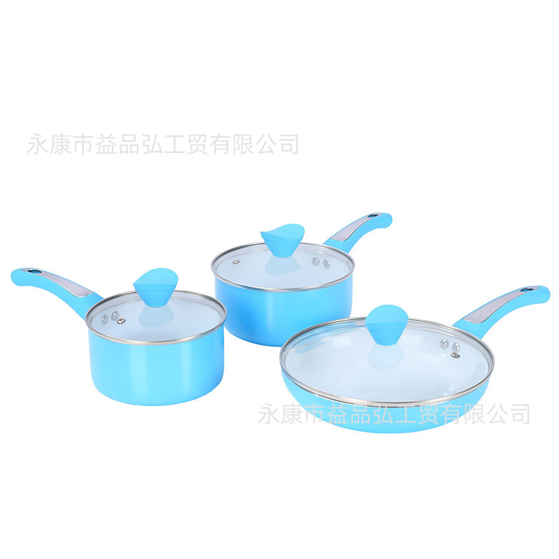 Azul y blanco de seis piezas olla de comercio exterior embalaje inglés Multi-pieza olla 2 olla 3 cubierta una sartén olla de regalo de seis piezas al por mayor