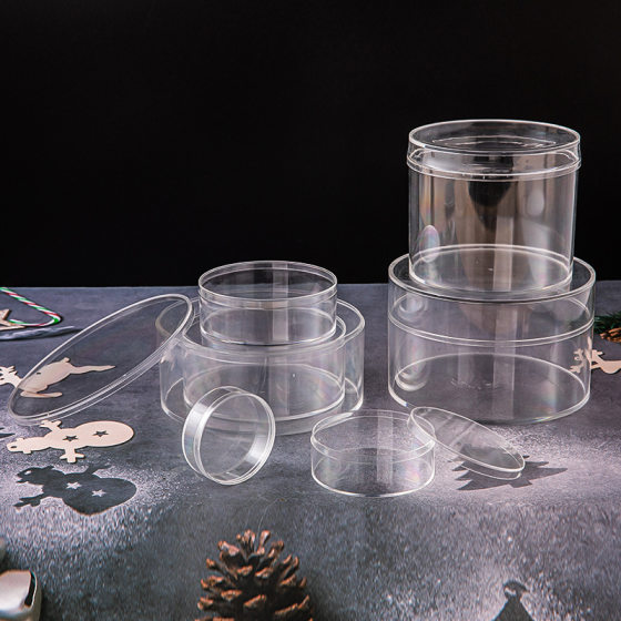 Round transparent plastic box with lid food gift candy candy packaging hand-made Display storage acrylic round box