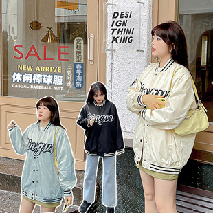 Осенняя бейсбольная форма для отдыха, куртка, большой размер, в корейском стиле, подходит для полных девушек, с вышивкой