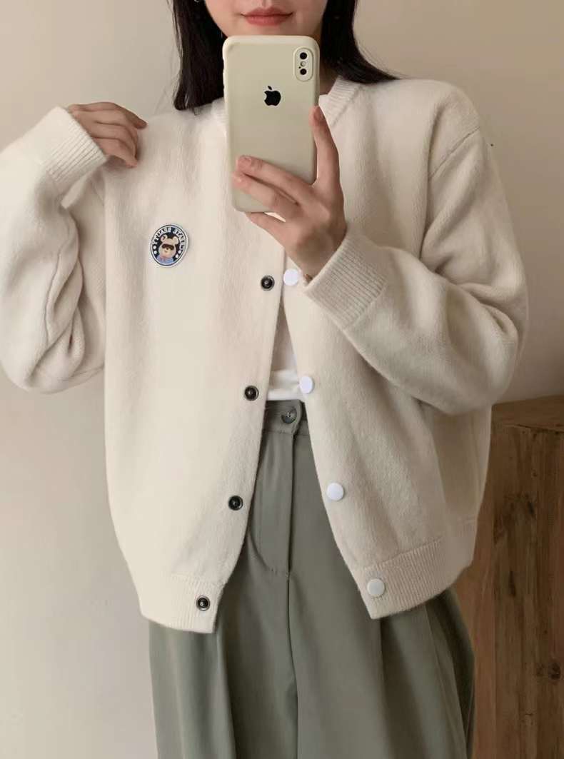 24 invierno Puyuan suave pegajoso oso bordado suéter chaqueta de béisbol mujer 2024 otoño invierno redondo
