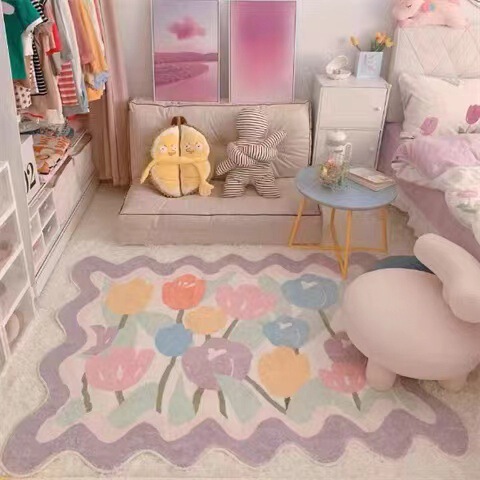 かわいいホームカラフルな花カーペット女の子の寝室のベッドサイドブランケットリビングルームのソファコーヒーテーブルフットパッドラームマット|undefined