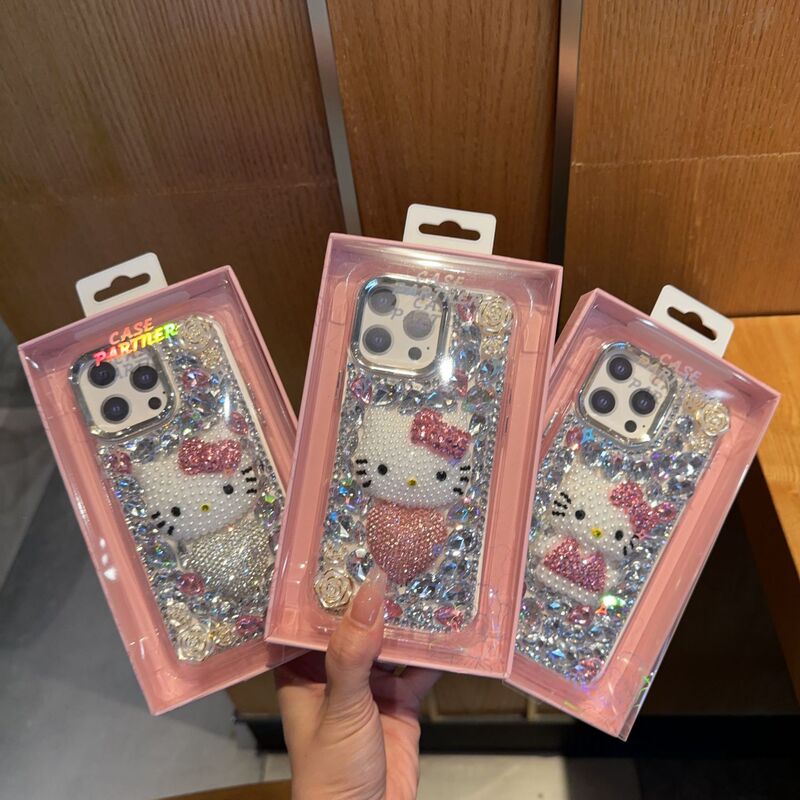 Kt Rhinestone Case Suitable for iPhone 17 Pro Max, Full Coverage for Apple 15, Cartoon 14, Heart Camellia for 13