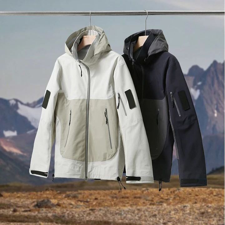 Hard Shell all-weather high-end functional adhesive men's jacket windproof waterproof tear-proof hooded jacket.