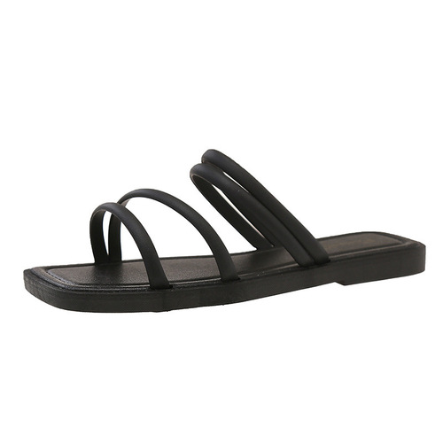 Square Head Cross-Border Fashion Slippers for Summer, Special Offer for Home Use, Seasonal Women's Flat Shoes with Anti-Slip Rubber Soles, for Fairy-like Women to Wear