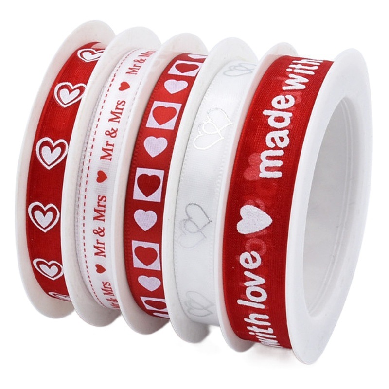Transfronteriza caliente cinco mezclado impreso en forma de corazón blanco y rojo cinta DIY hecho a mano arco regalo cinta de impresión