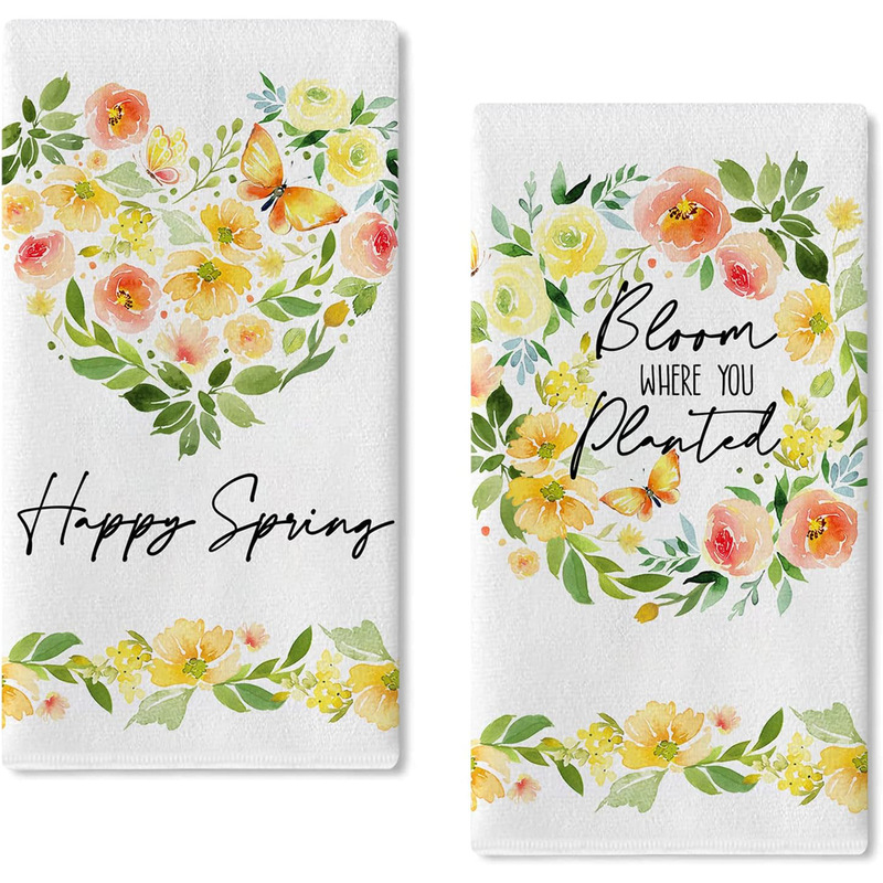 Happy Spring flower heart Garland kitchen dish towel bloom in the planting place hand towel drying baking cooking cloth