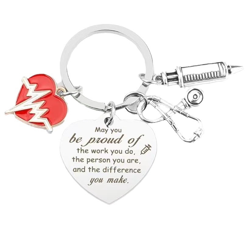 20g Weight Modern Style Letter Heart Shape Syringe 201 Stainless Steel International Nurses Day Unisex Keychain