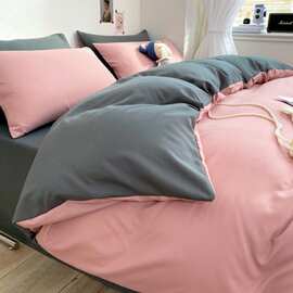 工厂直销2023新款云朵棉轻奢简约风磨毛纯色双拼四件套批发