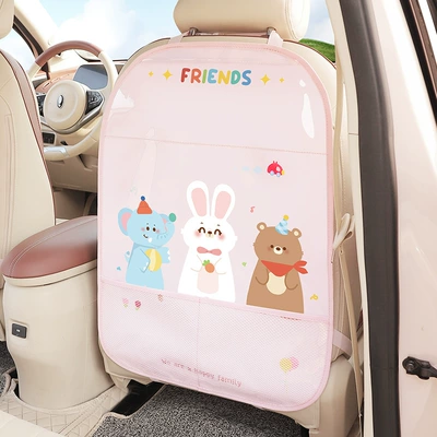 Chair back anti-kick pad seat back storage bag hanging - pink-elephant-bear-anti-kick-storage