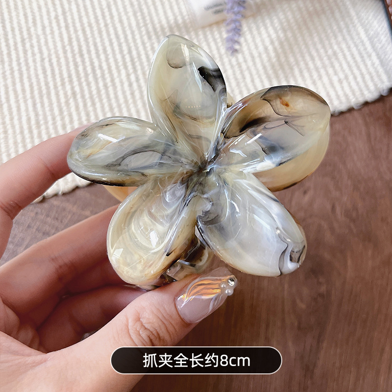 韩式大理石纹鸡蛋花抓夹8cm紫荆花后脑勺盘发夹鲨鱼夹发卡头饰女|undefined