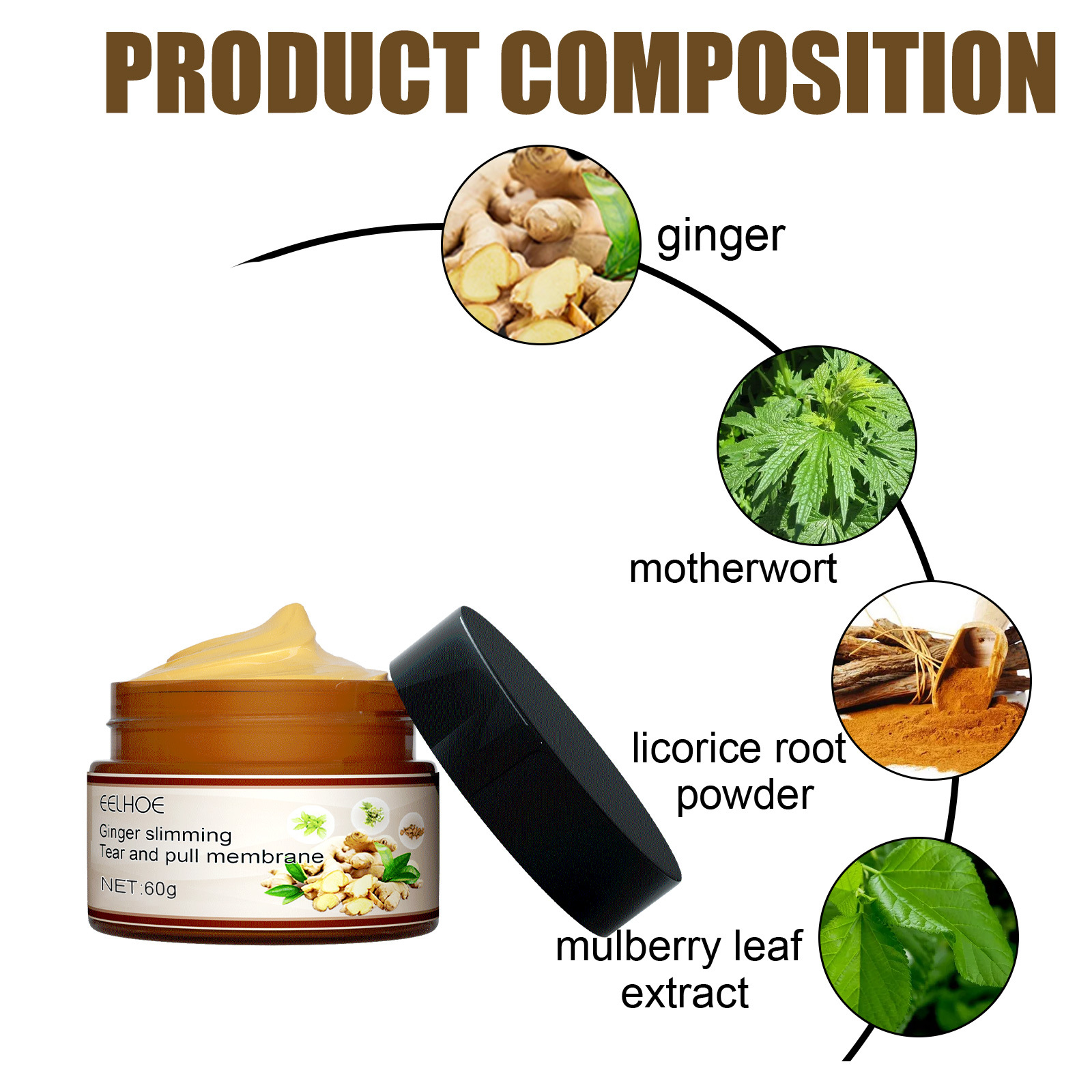 EELHOE Maschera allo zenzero per modellare il corpo, brucia il grasso corporeo, senza riscaldamento, moxibustione con fango e zenzero, respinge il freddo, la febbre, rassoda il grasso su cosce e vita_voghion.com