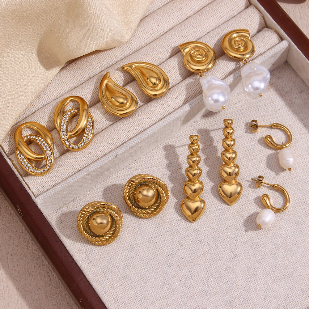 15g Weight 316L Stainless Steel Ear Needle Material 18K Gold Plated Plating Material Drop Earrings, Ear Studs Classification 1 Pair Quantity Holiday, Daily Occasion 316L Stainless Steel Material Geometric Pattern All Seasons Season Women's Gender Retro, Simple Style Style Waterproof Non Tarnish, Surgical Steel, Plating Craft 18K Gold Plated 316L Stainless Steel Geometric Waterproof Non Tarnish Surgical Steel Retro Simple Style Drop Earrings Ear Studs For Women's 2