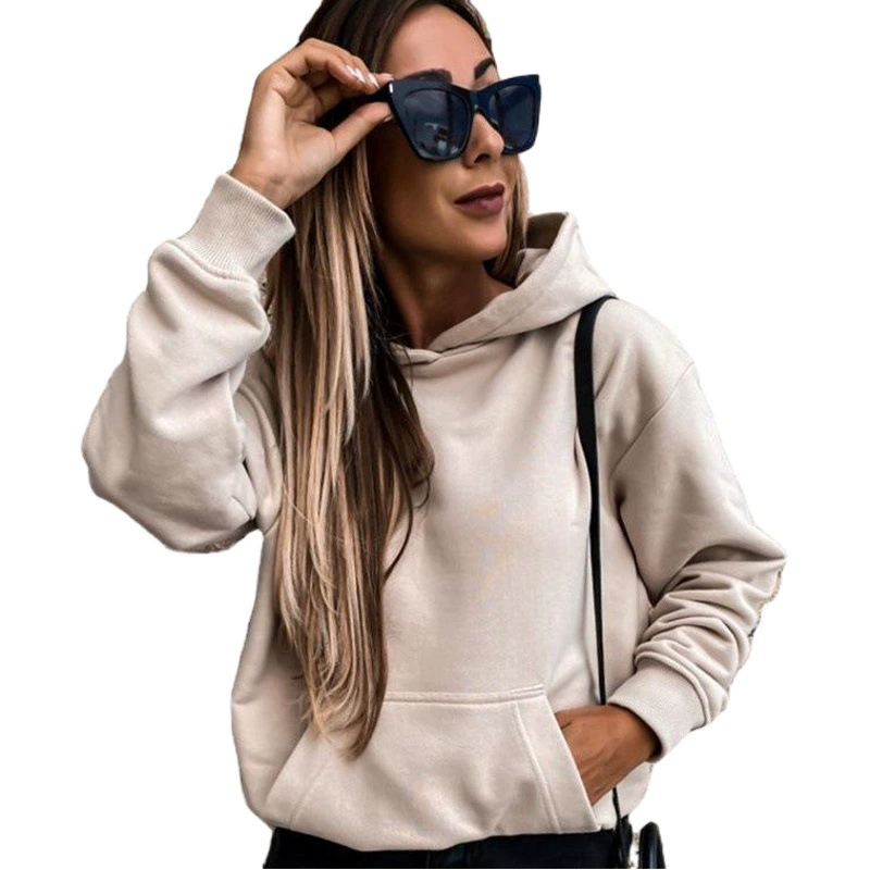 Женская одежда для трансграничной торговли, новинка 2025 года, осень-зима, вельветовые топы, Amazon, свободный длинный рукав, однотонный пуловер, толстовка