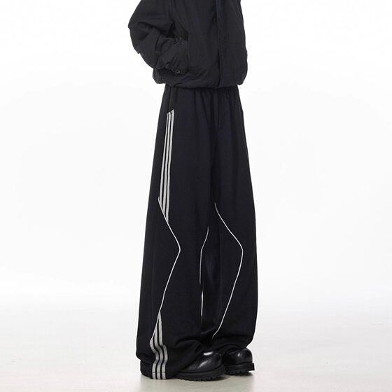 American Retro Three Bar Casual Pants Men's Spring and Autumn New Fashion Brand Straight Loose Bf Lazy Style Wide Leg Long Pants