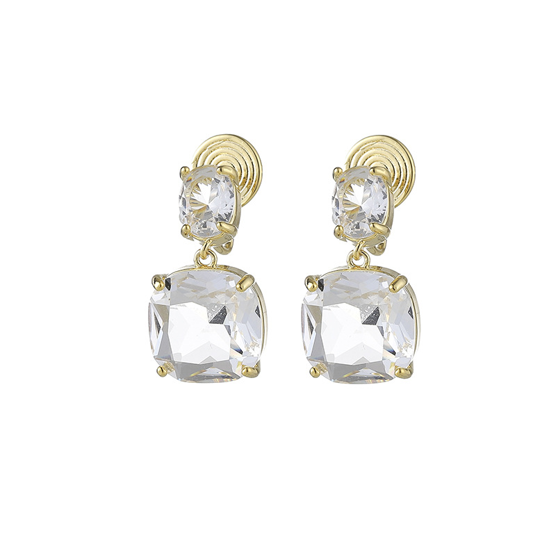 EH242 invisible de una sola pieza mosquito bobina clip de oreja sin perforado simple cuadrado transparente cristal pendientes gotas para los oídos espárragos