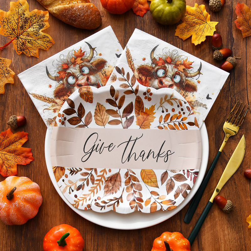 Thanksgiving Pumpkin Shape Disposable Paper Plate Holiday Party Dinner Theme Tableware Cartoon Printed Paper Towel