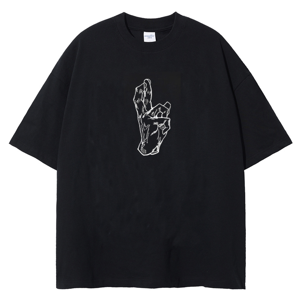 Harajuku anime print t-shirt men streetwearヴィンテージブラックts