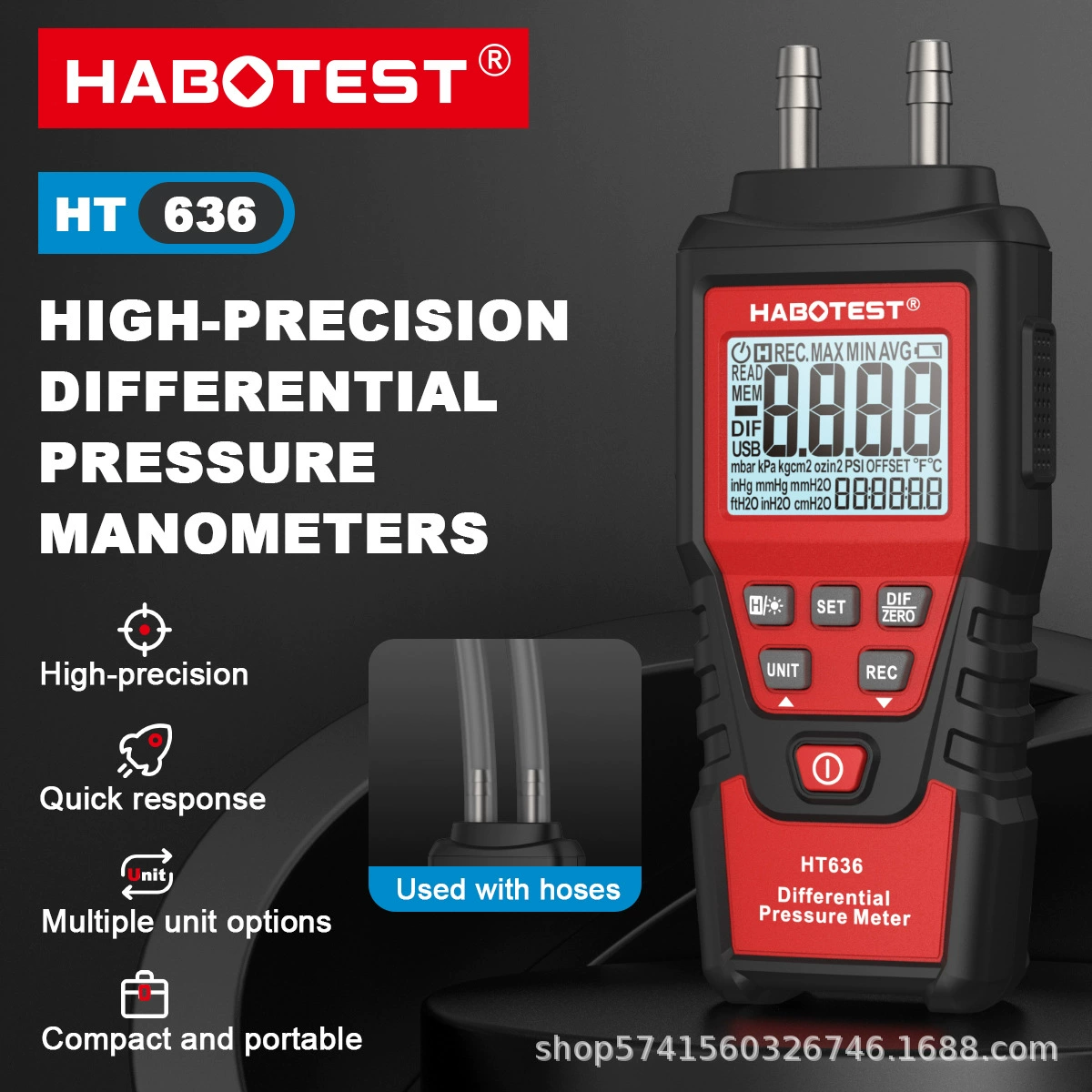 HABOTEST Заводской магазин HT636 дифференциальный манометр цифровой манометр дифференциальный манометр отрицательного давления микроизмеритель давления
