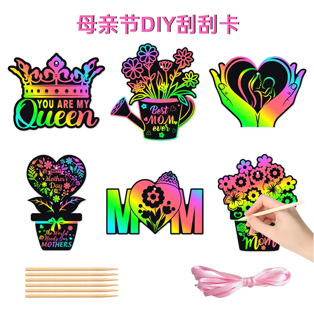Amazon Día de la Madre Decoración festiva Pintura para raspar Colorful DIY Tarjeta para rascar Decoración del Día de la Madre Adornos