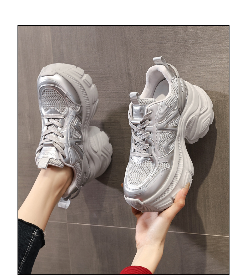 Giày sneaker nữ đế dày chunky mesh thoáng khí, tăng chiều cao bên trong — Màu trắng chi tiết 14
