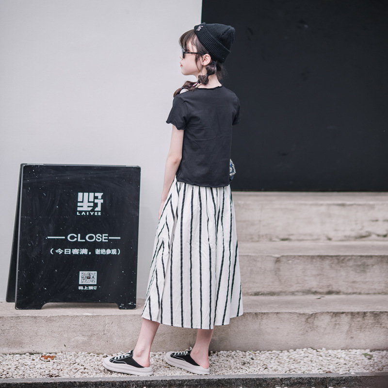 Estilo coreano ropa para niños verano Nuevas niñas niños padre-hijo forro de cinturón de algodón puro cintura elástica rayas verticales falda de línea A