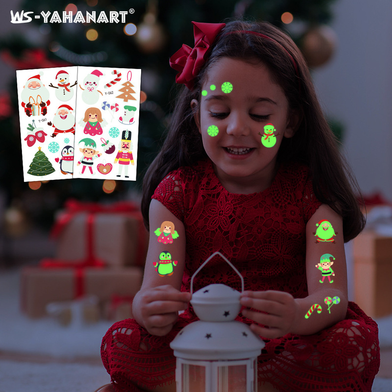 Cross-border hot sale creative children's new year Christmas luminous tattoo stickers snowflake Santa Claus luminous tattoo stickers