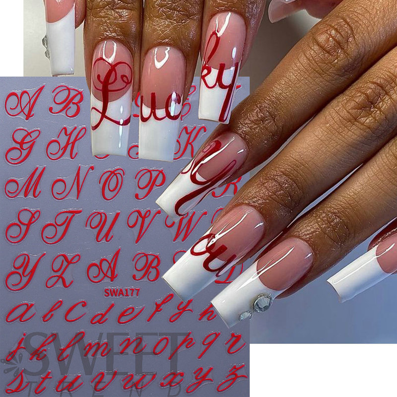 Cross-Border Hot Letter Nail Art Stickers Ins Style Valentine's Day English Letters Simple Adhesive Nail Stickers Nail